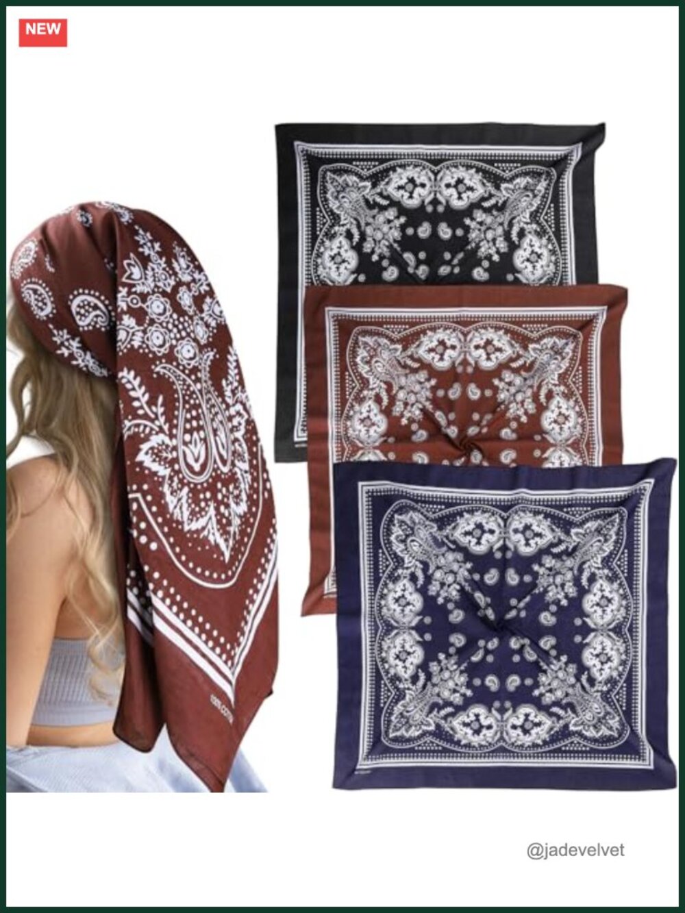 100% Cotton 35x35 Head Scarf 3 Pack Hair Scarves